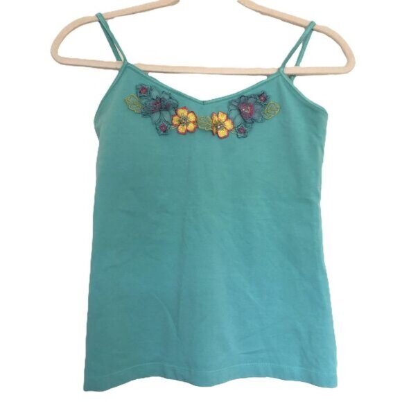 Tops - Lilly Pulitzer Cami Tank Top Floral Appliqué Teal Size S